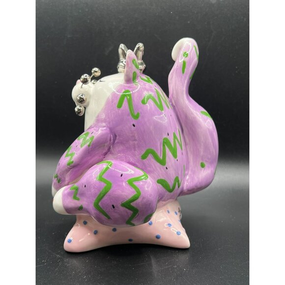 WhimsiClay by Amy Lacombe Cat Figurine 2002 #24229 Annaco Purple Cat on Pillow - Picture 3 of 12